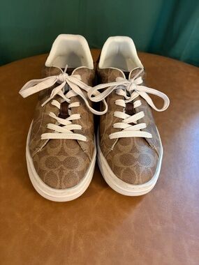 Coach Beige and Brown Signature Canvas Sneaker